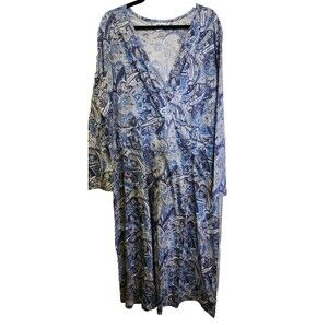 Vicki Wayne Women's 2X Blue V Neck Dress Vintage Plus Size Paisley Midi Woman